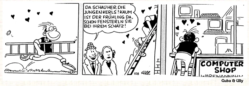 Kosinus und sein Computer im Comic. Er geht zum Computershop